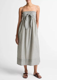 Vince - Gingham Cotton-silk Tie Smocked Dress