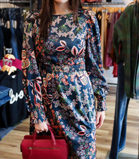 Fate - Balloon Sleeve Wtih Self Belt Midi Dress