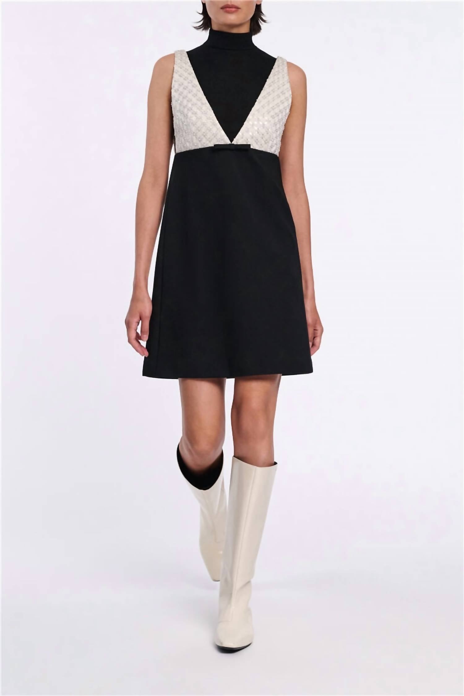 DOROTHEE SCHUMACHER Emotional Essence Mini Dress in black off white - women's dress - detail view