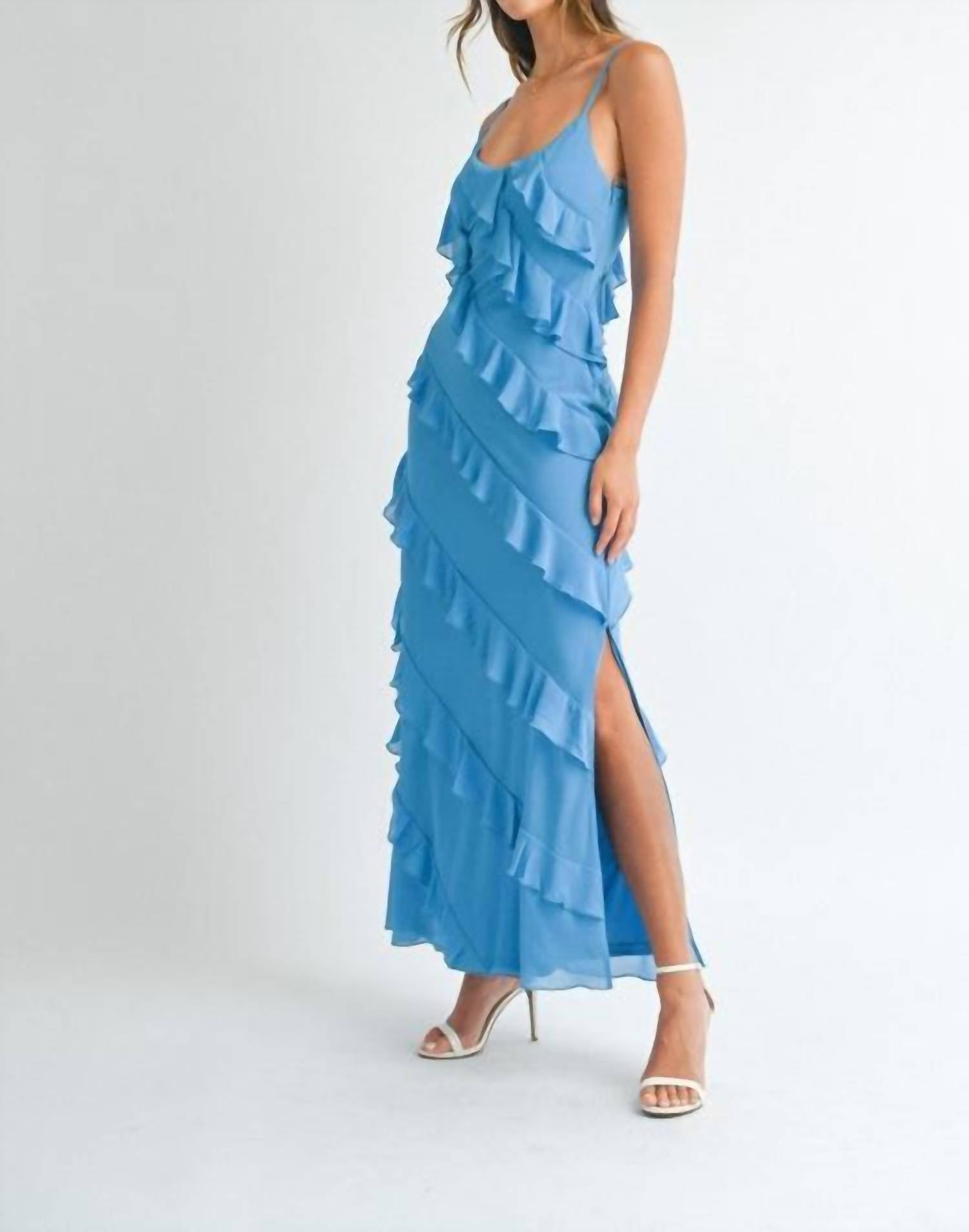 Mable - Asymmetrical Tiered Ruffled Maxi Dress