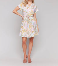 Charlie B - Linen Blend Short Sleeve Button-front Dress