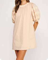 Strut & Bolt - Reverse Pintuck Puff Sleeve Mini Dress