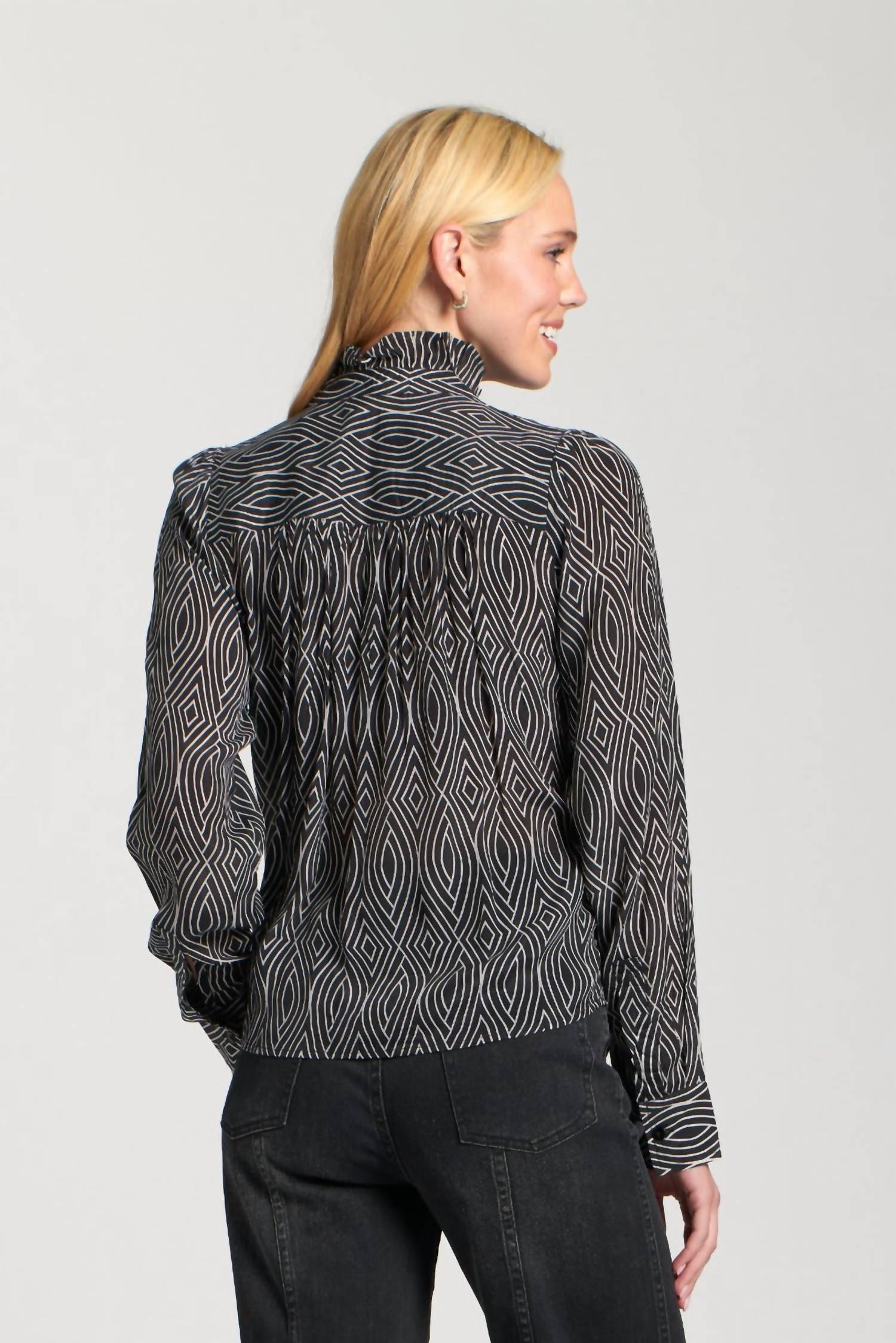 Apny - Ruffle Half Placket Blouse