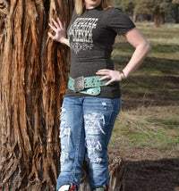 Cowgirl Justice Pistol Packin Mama Tee in black - women's t-shirt - detail view