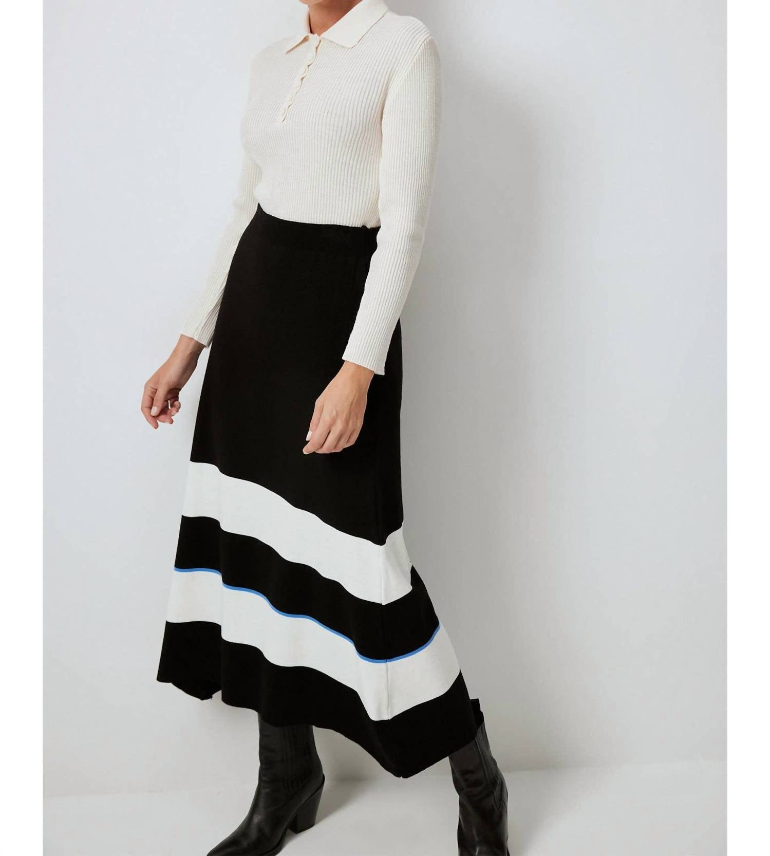 Touche Prive - Striped Knitwear Skirt With Elastic Waist