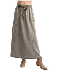 Easel Mineral Washed Cargo Skirt in olive - women's skirt