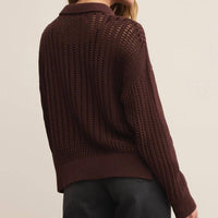 Z Supply LOOKING GLASS POLO SWEATER in sandlewood - women's sweater - detail view