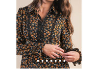 Very J - Floral Printed Lace Trim Collared Mini Dress