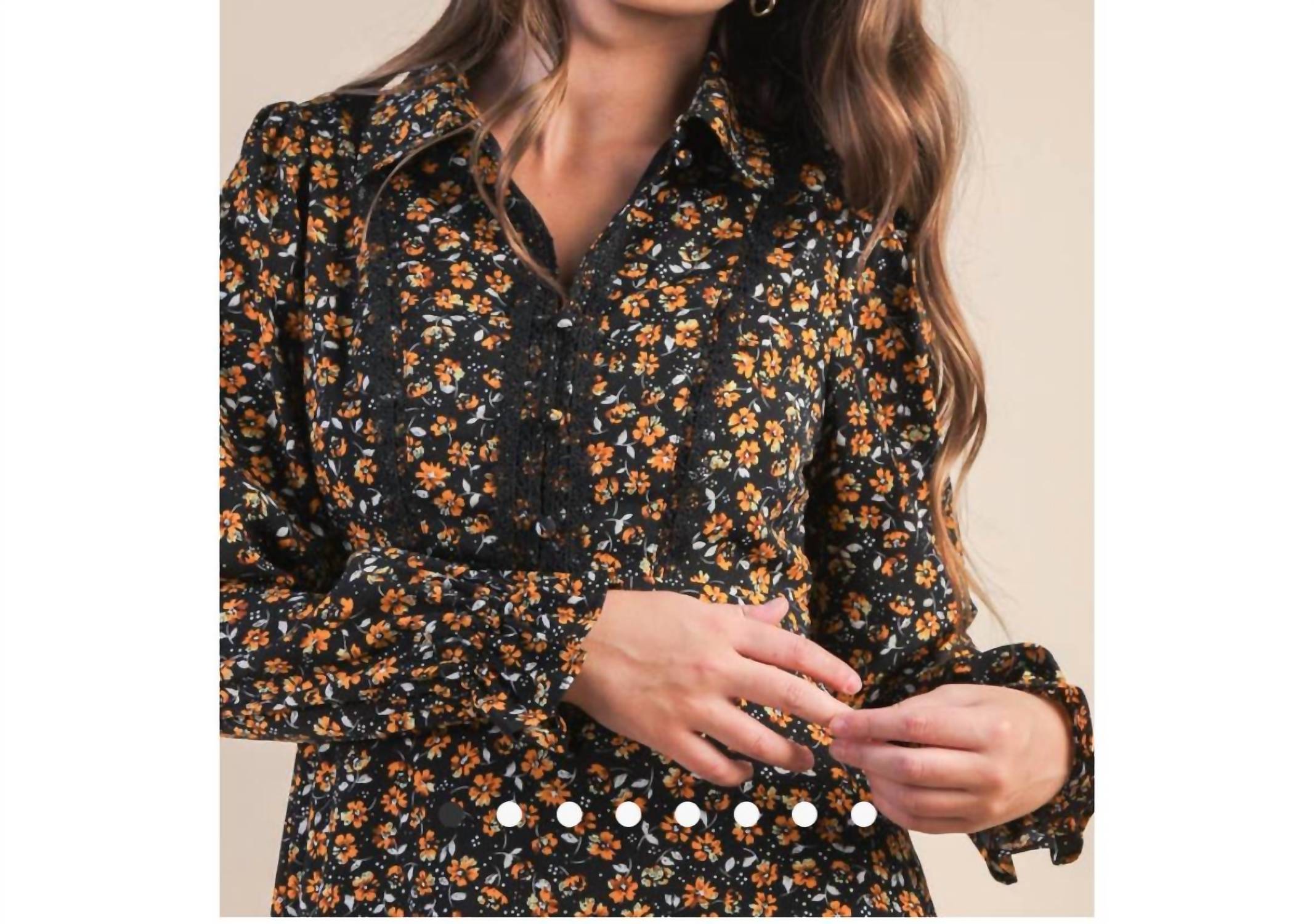 Very J - Floral Printed Lace Trim Collared Mini Dress
