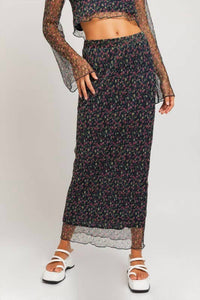 Le Lis - Flared Mesh Printed Maxi Skirt