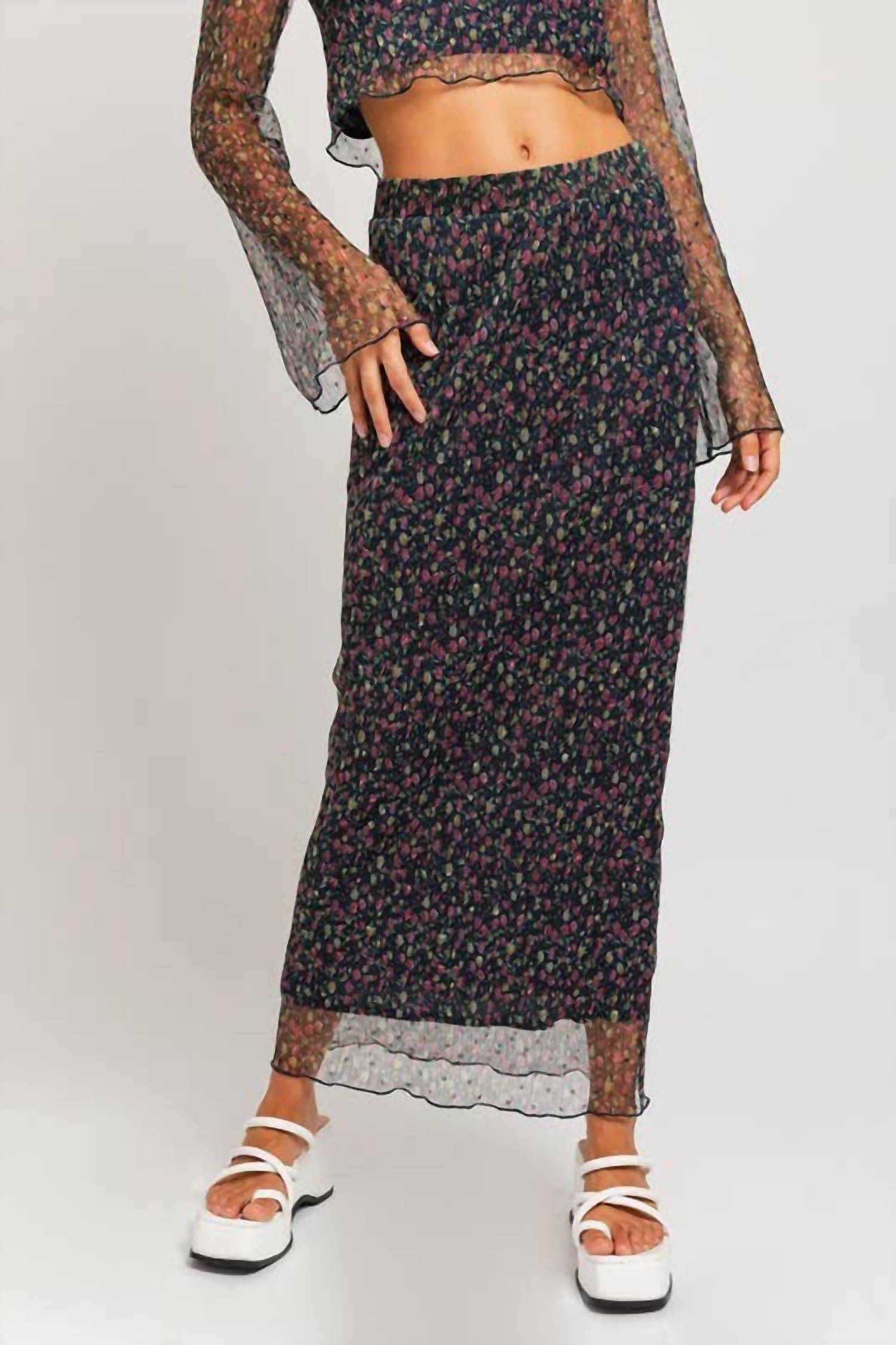 Le Lis - Flared Mesh Printed Maxi Skirt