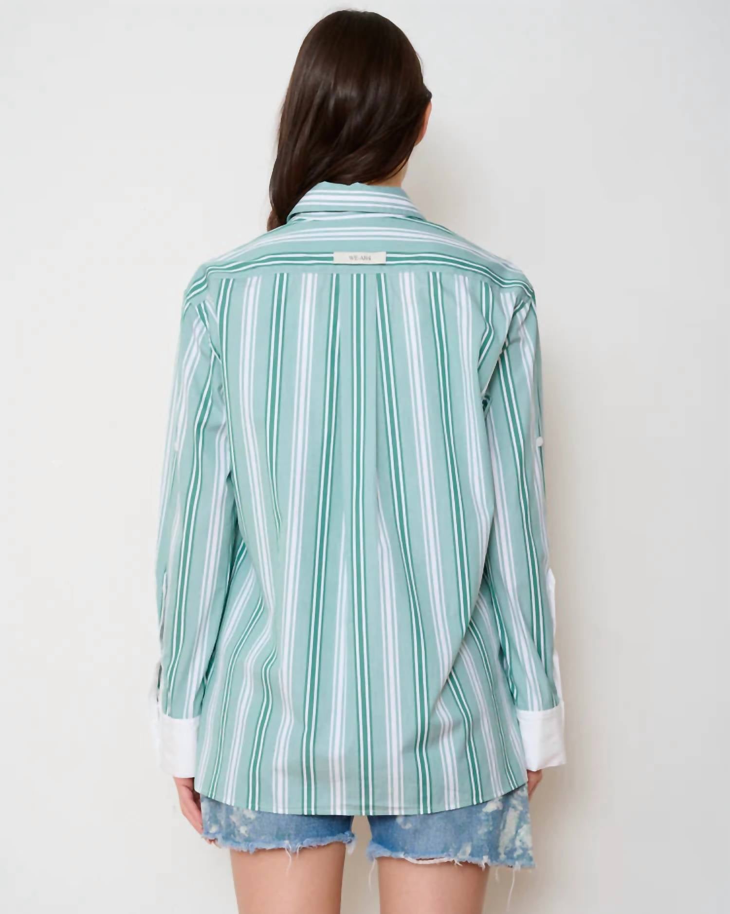 WE-AR4 Haze 70s-inspired Shirt in green stripe - women's long sleeve top - alternate view