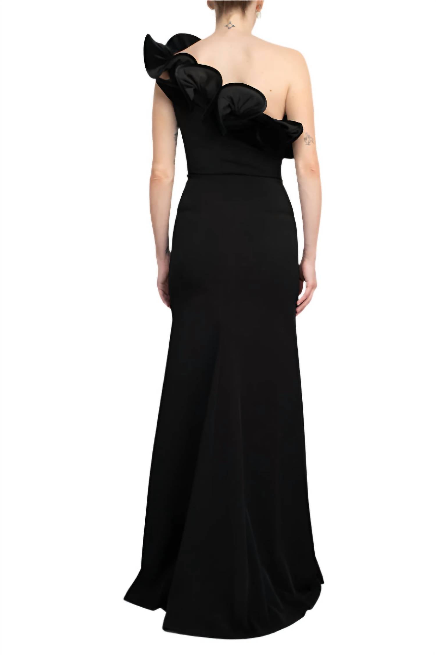 Alberto Makali - One Shoulder Floral Shoulder Scuba Gown