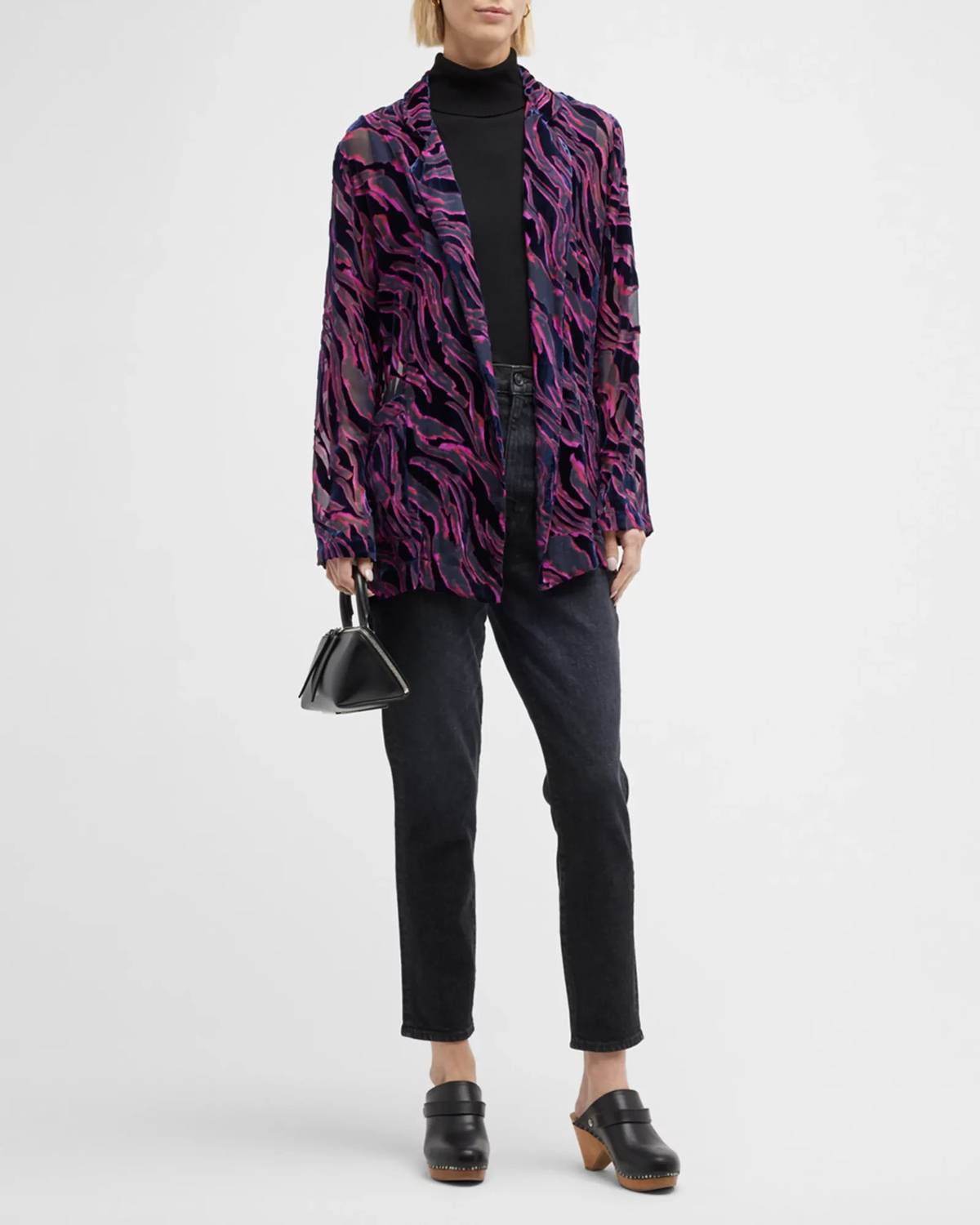 Johnny Was Justine Notched Collar Duster in purple and black - women's jacket