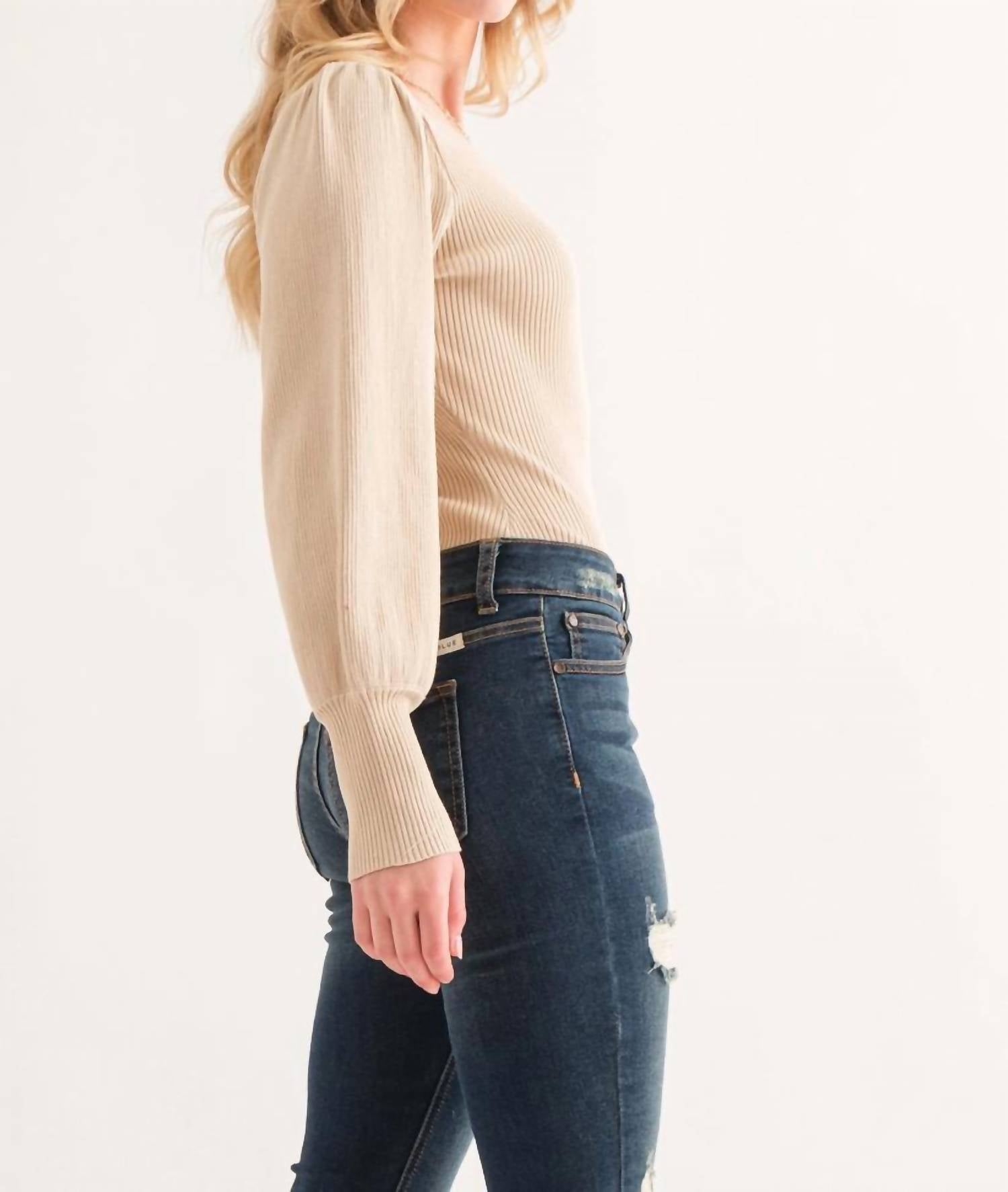 And The Why - Balloon Puff Sleeve Rib Bodysuit