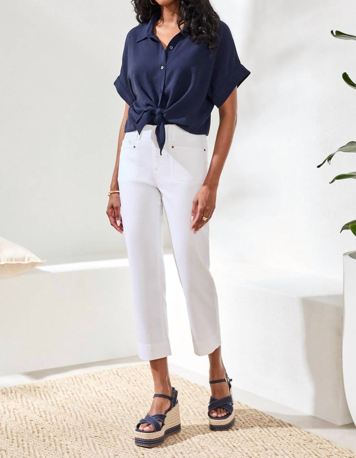 TRIBAL Women's Capri Pant in white - women's pants - detail view