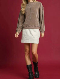 Umgee - Velour Crewneck Sweatshirt