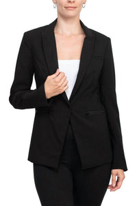 Truth - Lapel Collar One Button Closure Long Sleeves Woven Blazer