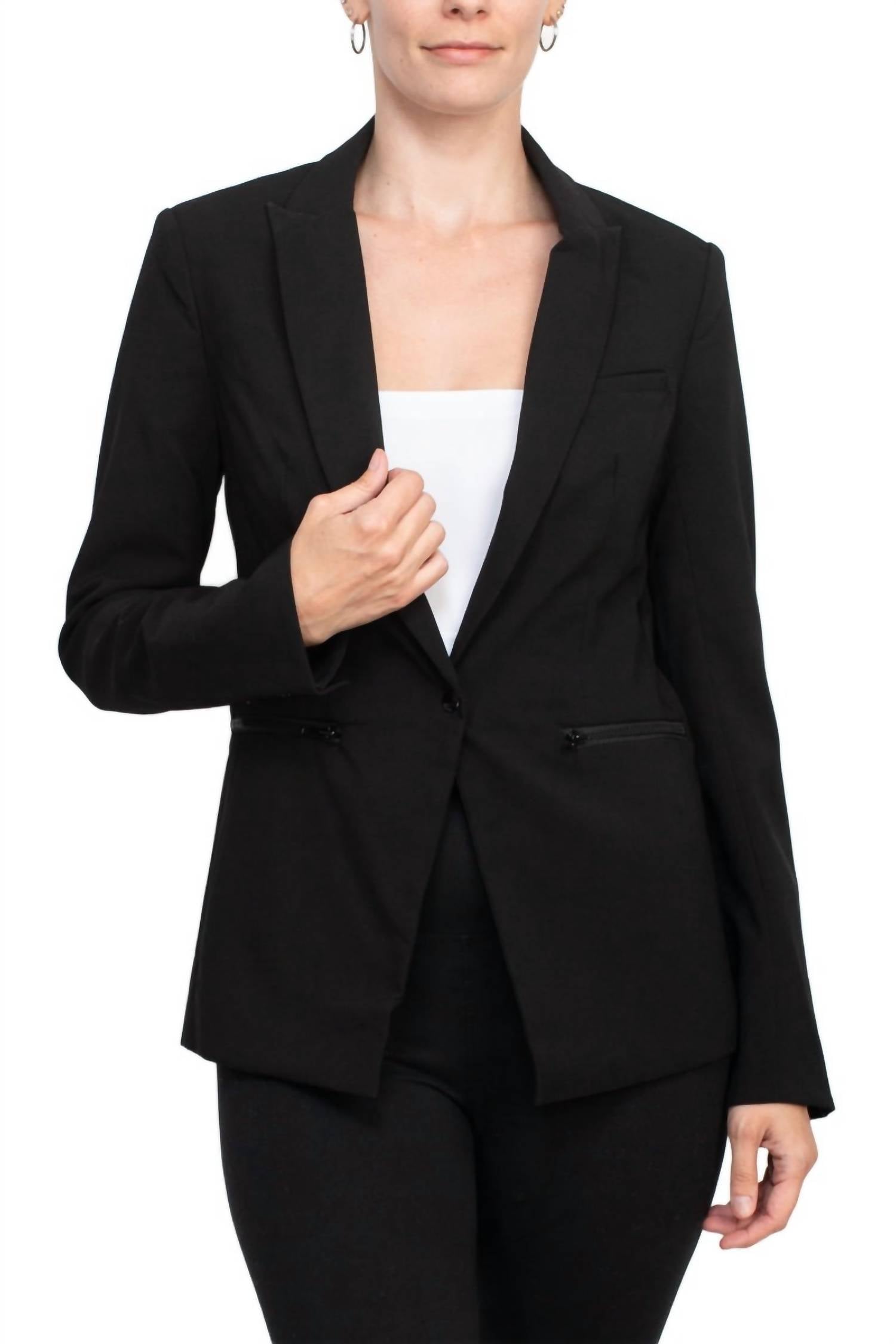 Truth - Lapel Collar One Button Closure Long Sleeves Woven Blazer