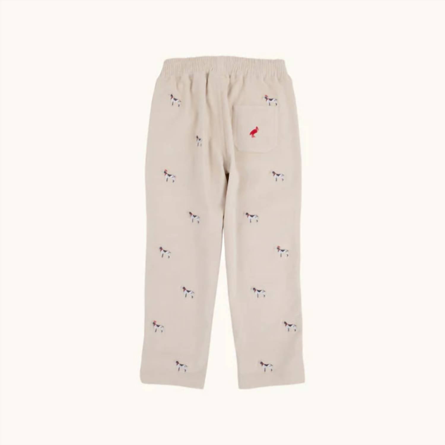 The Beaufort Bonnet Company Critter Sheffield Corduroy Pants With Stork & Santa Dog Embroidery in osprey oatmeal richmond - kids' item - alternate view