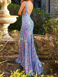 Jovani - V-neck Open Back Dress