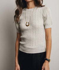 Forte - Textured Knit Puff Sleeve Top