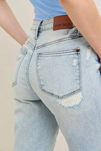 Judy Blue - Mid Rise Repair Stitch Detail Destroy Single Cuff Boyfriend Jean