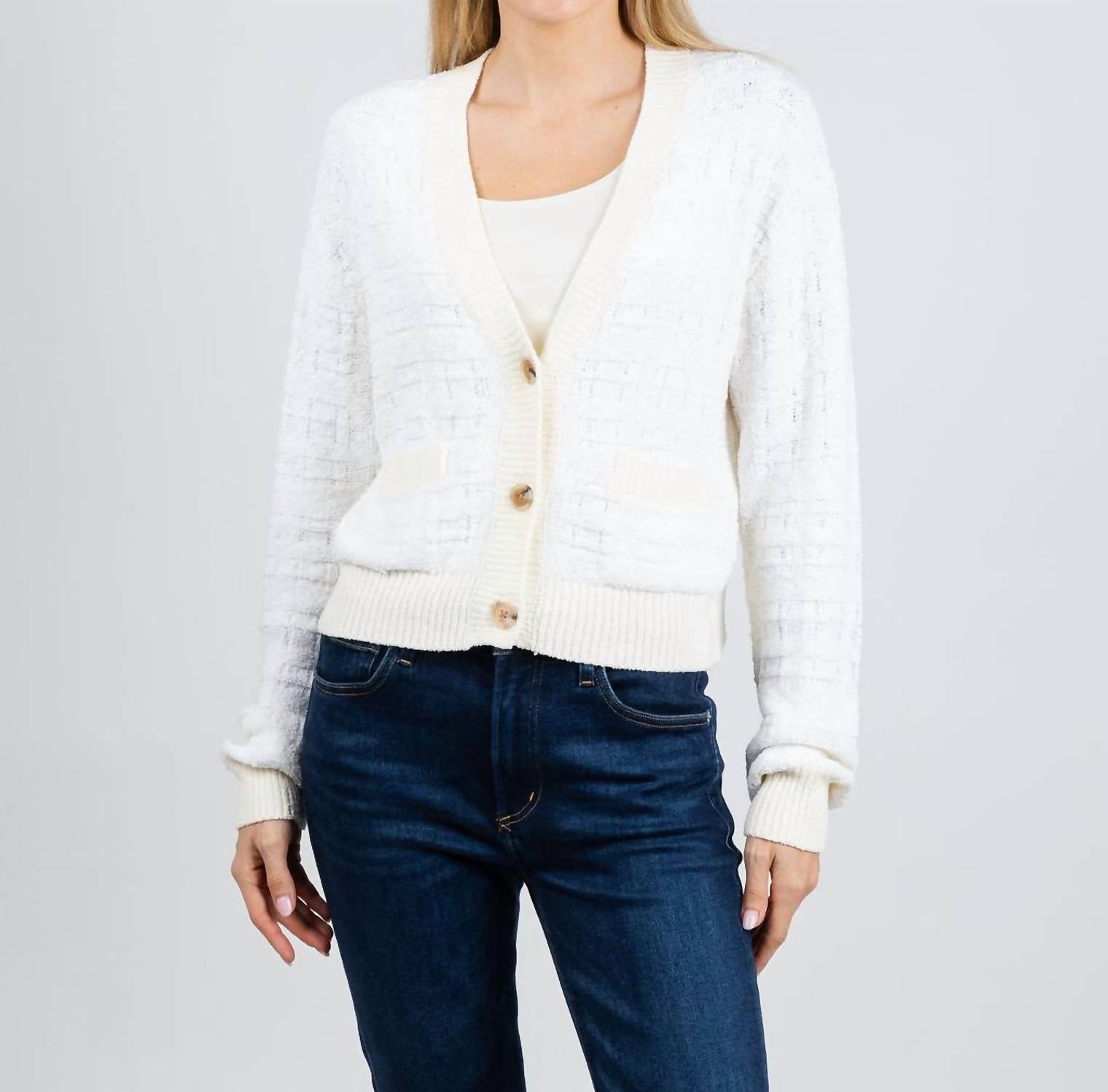 White + Warren - Textured Boucle Cardigan
