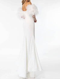 Ava Presley - Fitted Evening Gown With Feather Detailing