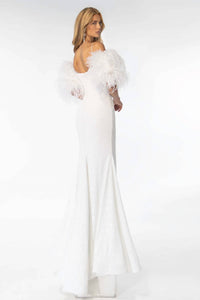 Ava Presley - Fitted Evening Gown With Feather Detailing