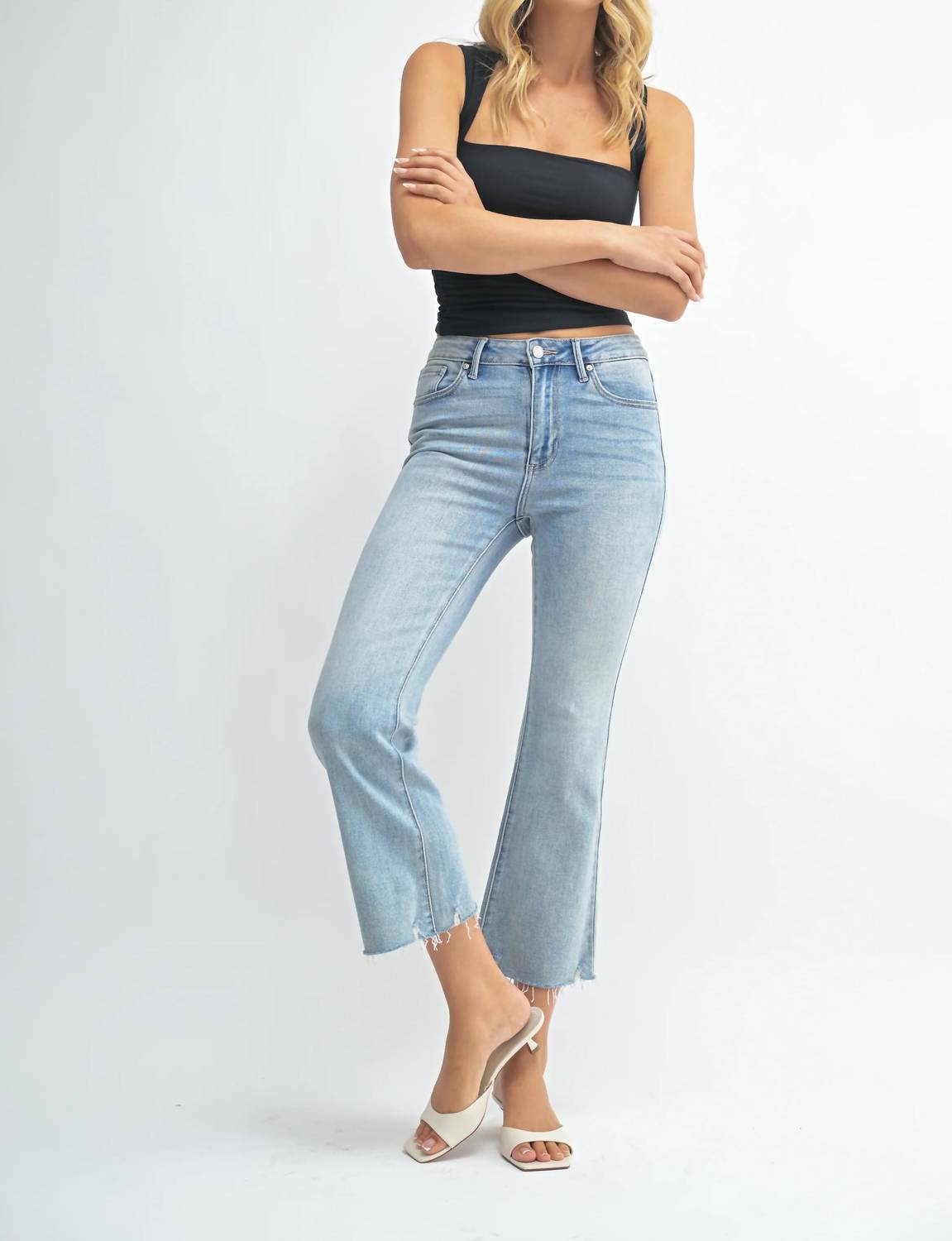 Jbd. - Crop Flare Distressed Hem Jeans