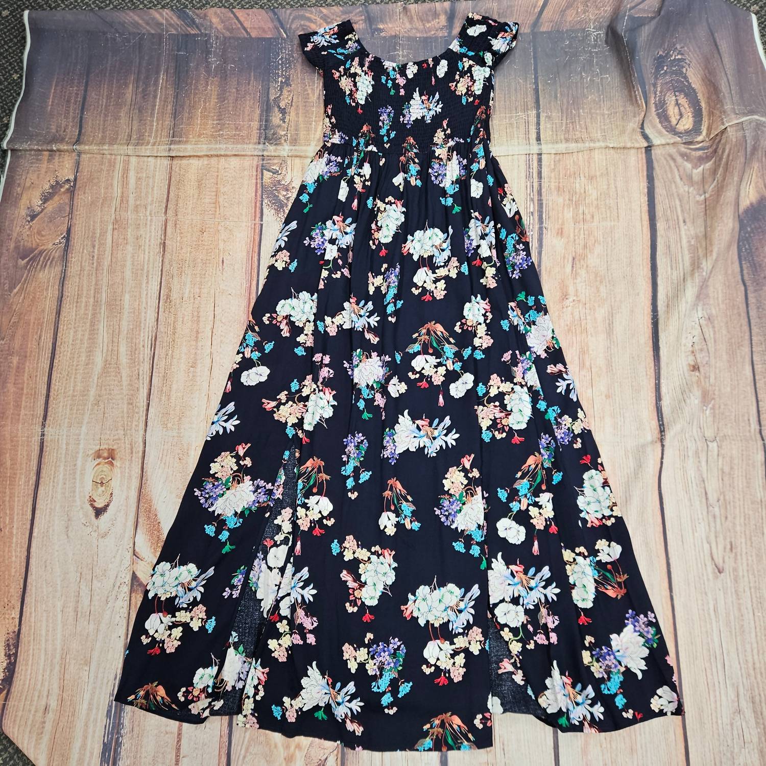 Papillon Women's Floral Smoked Maxi Dress in black - women's dress