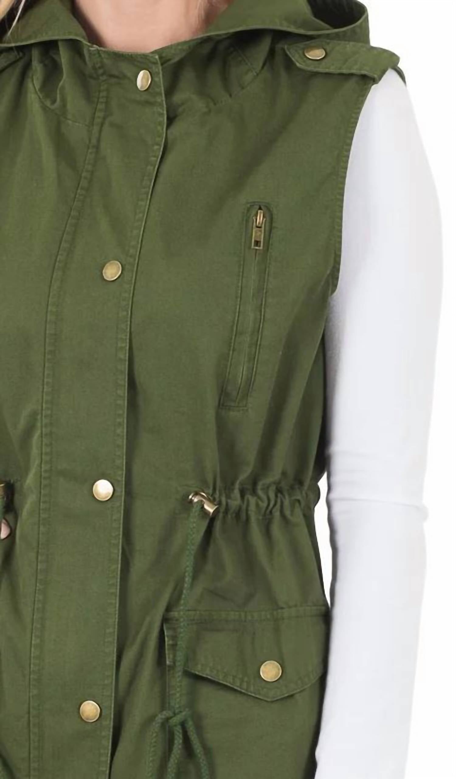 Zenana - Drawstring Waist Hoodie Vest