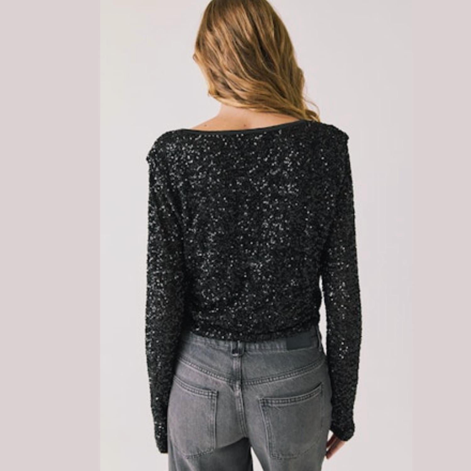 Chaser Women's Sparrow Long Sleeve Top in black - women's long sleeve top - detail view