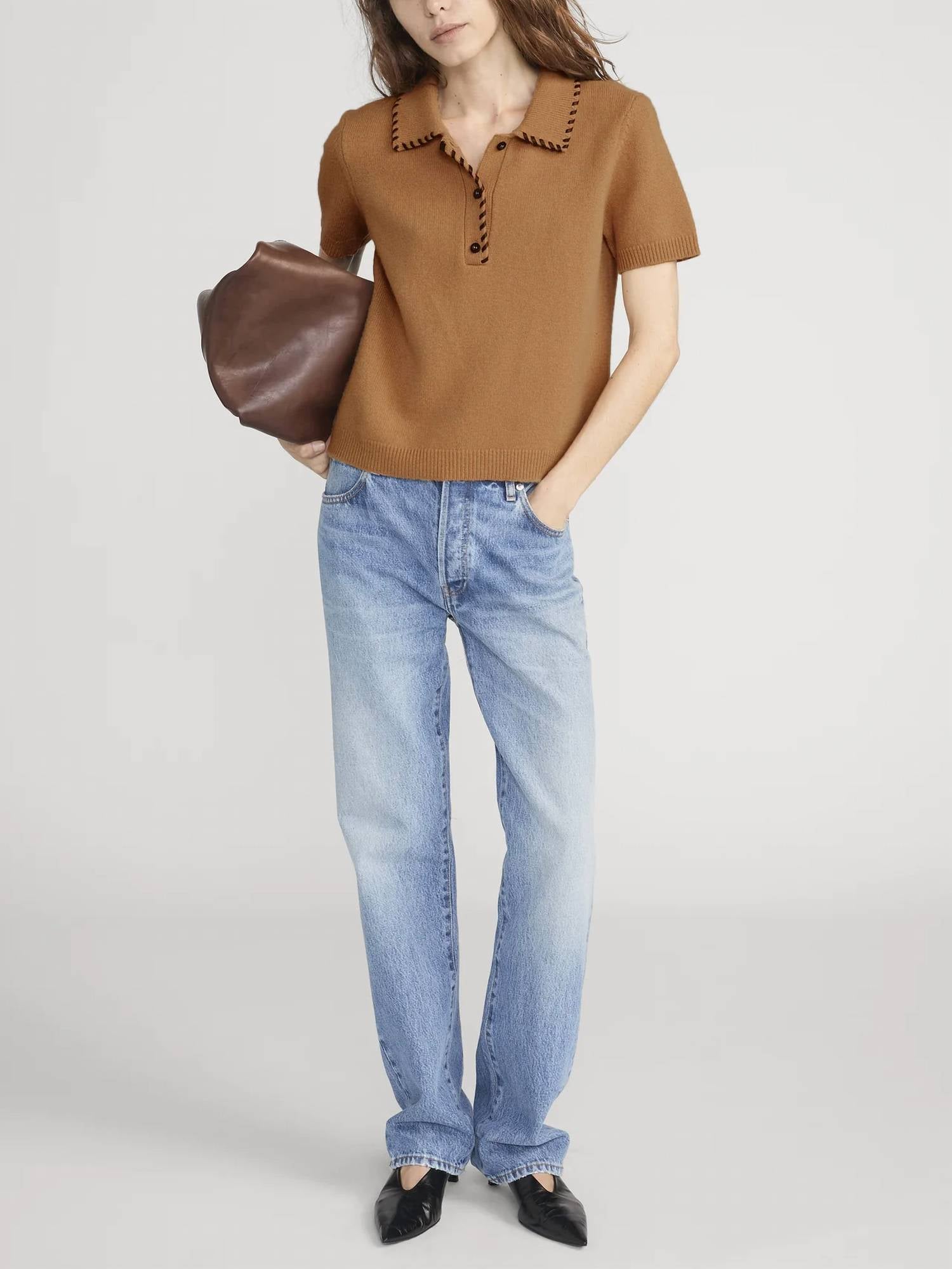 Frame - Leather Stitch Polo Top
