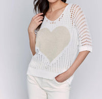 Charlie B - Fishnet V-neck Sweater With Heart