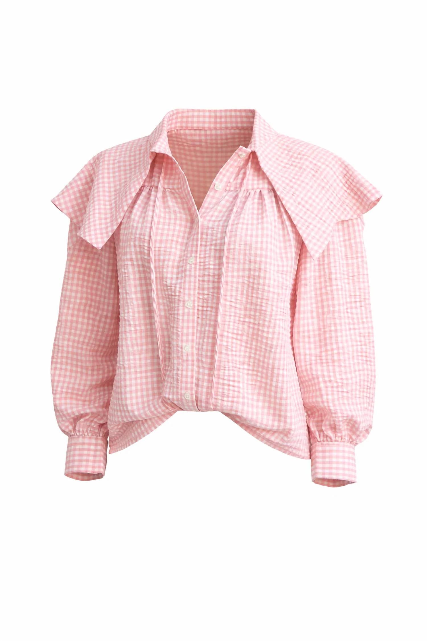 Karlie - Women's Gingham Peter Pan Collar Top