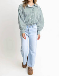 Karlie - Striped In Style Pleat Ruffle Trim Top