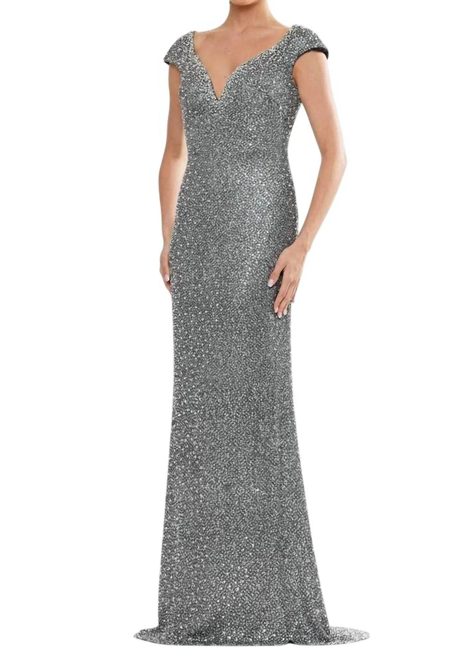 Colors Dress - Beaded Cap Sleeve Evening Dress