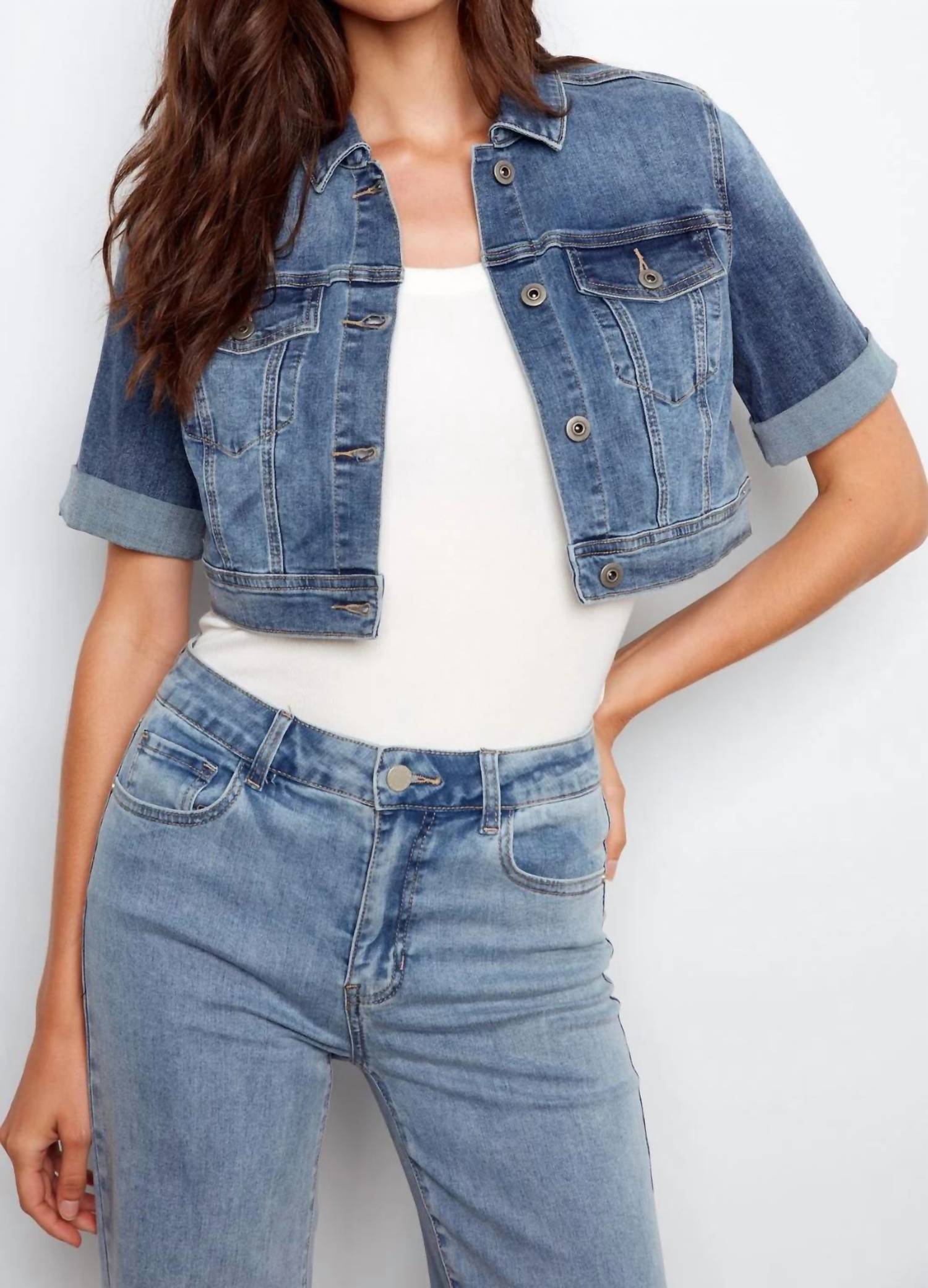 Charlie B - Cropped Short Sleeve Denim Jacket