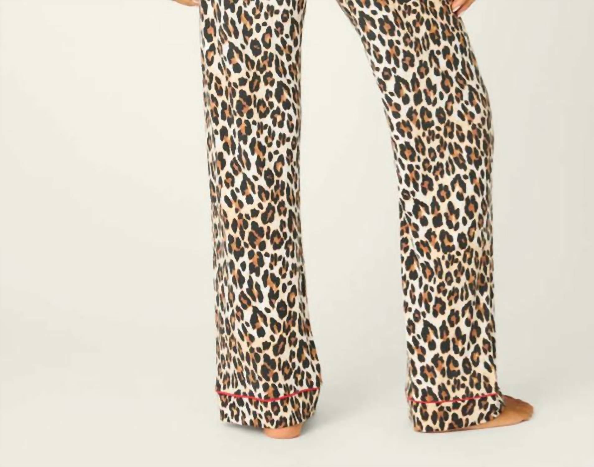 PJ Salvage Holiday Dreams Leopard Print Pants in natural - women's pants - detail view