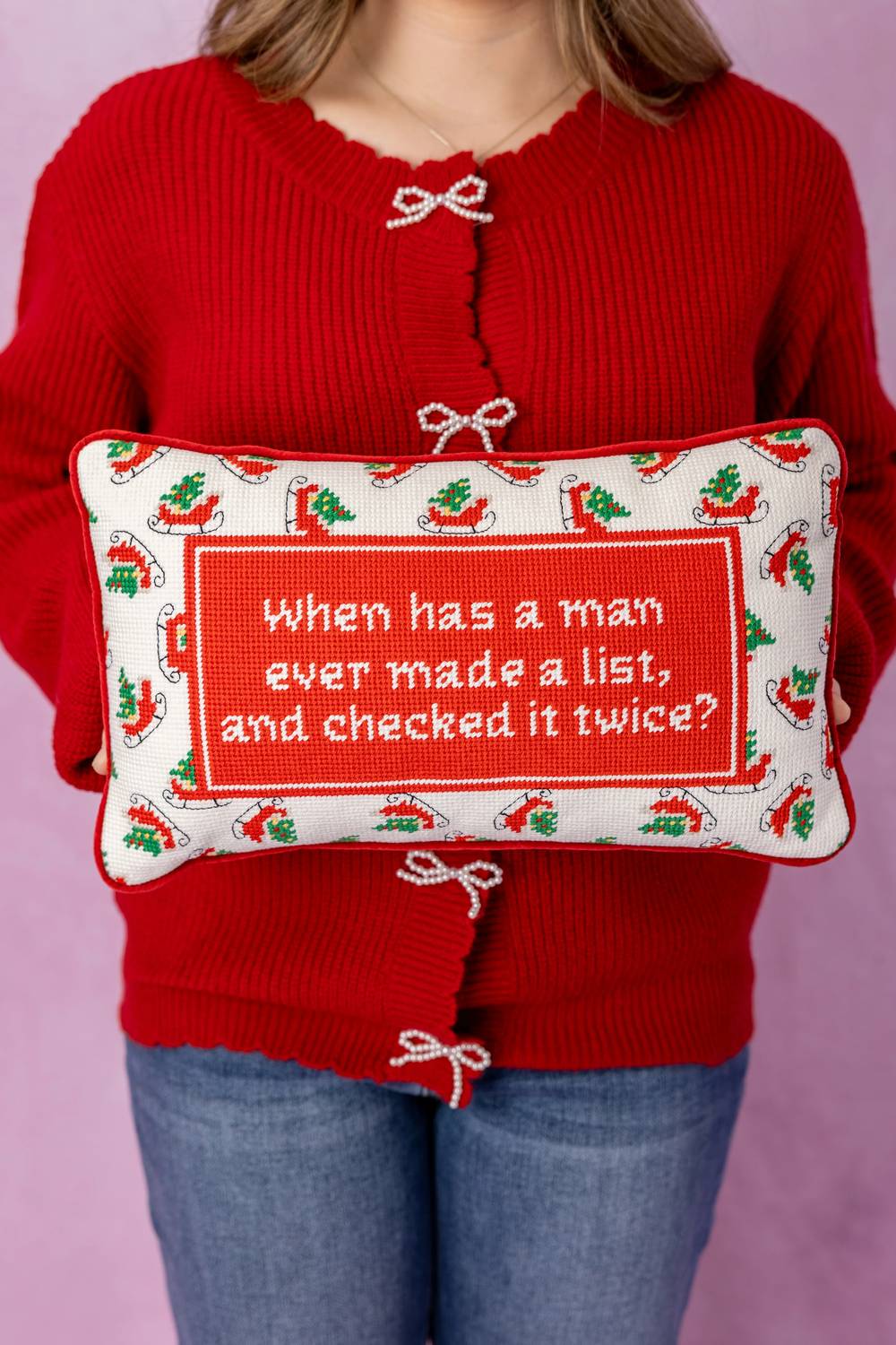 Furbish Studio - Check It Twice Needlepoint Pillow