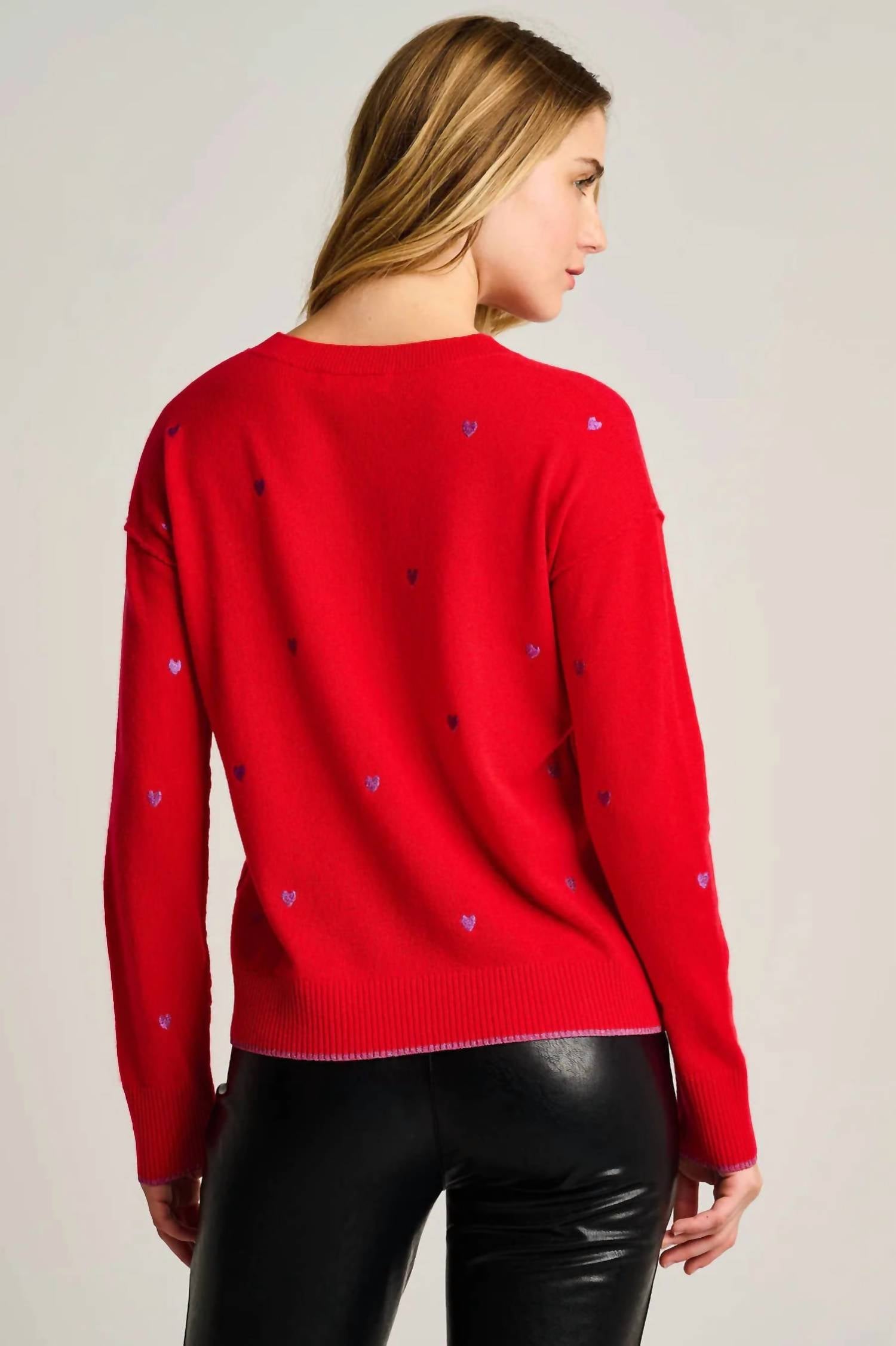 LISA TODD Call It Love Crew Neck Sweater in red - women's sweater - alternate view