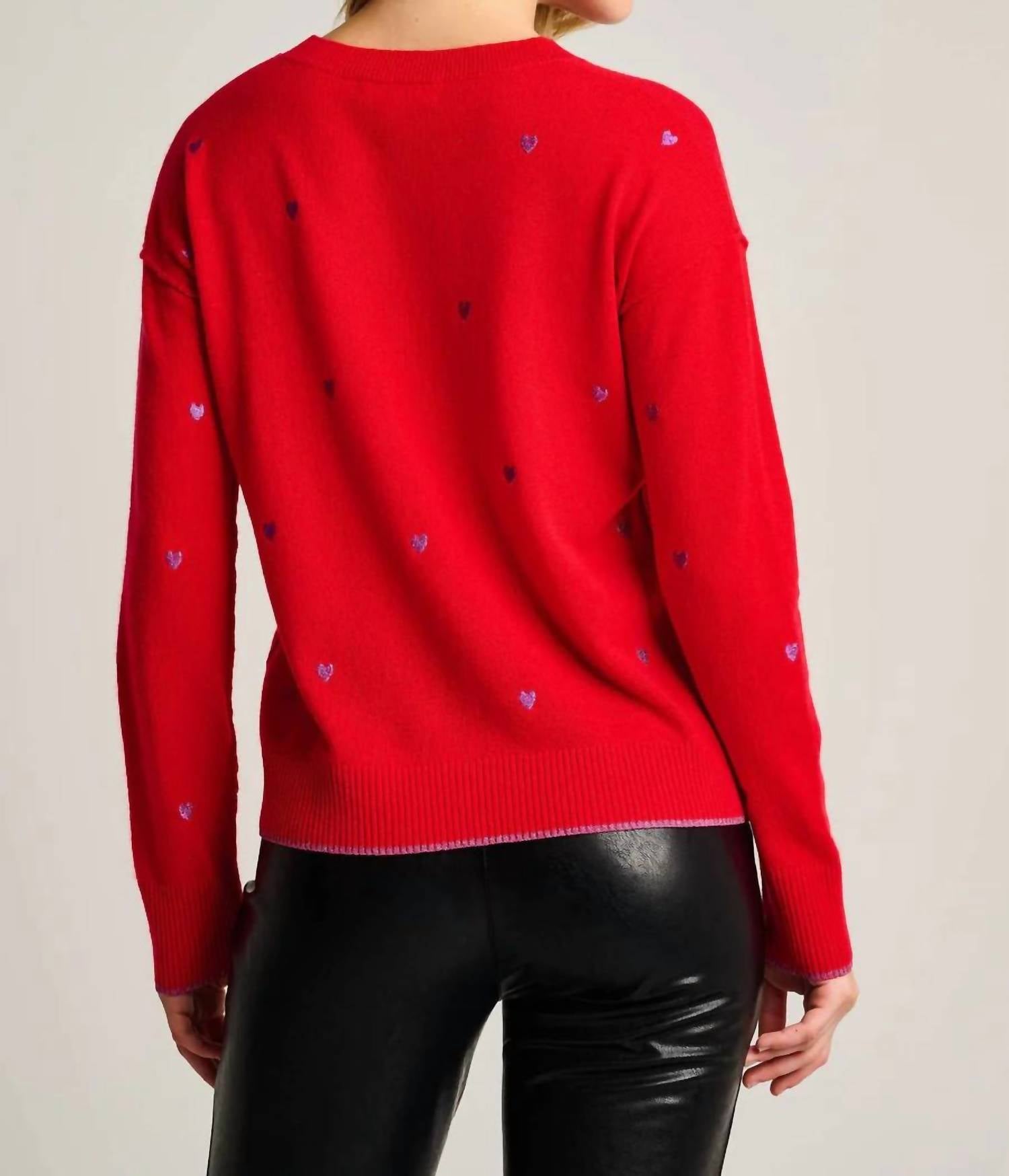 LISA TODD Call It Love Crew Neck Sweater in red - women's sweater - detail view