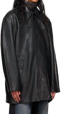 Hope Delusion Lamb Leather Button Down Jacket in black - women's jacket - detail view