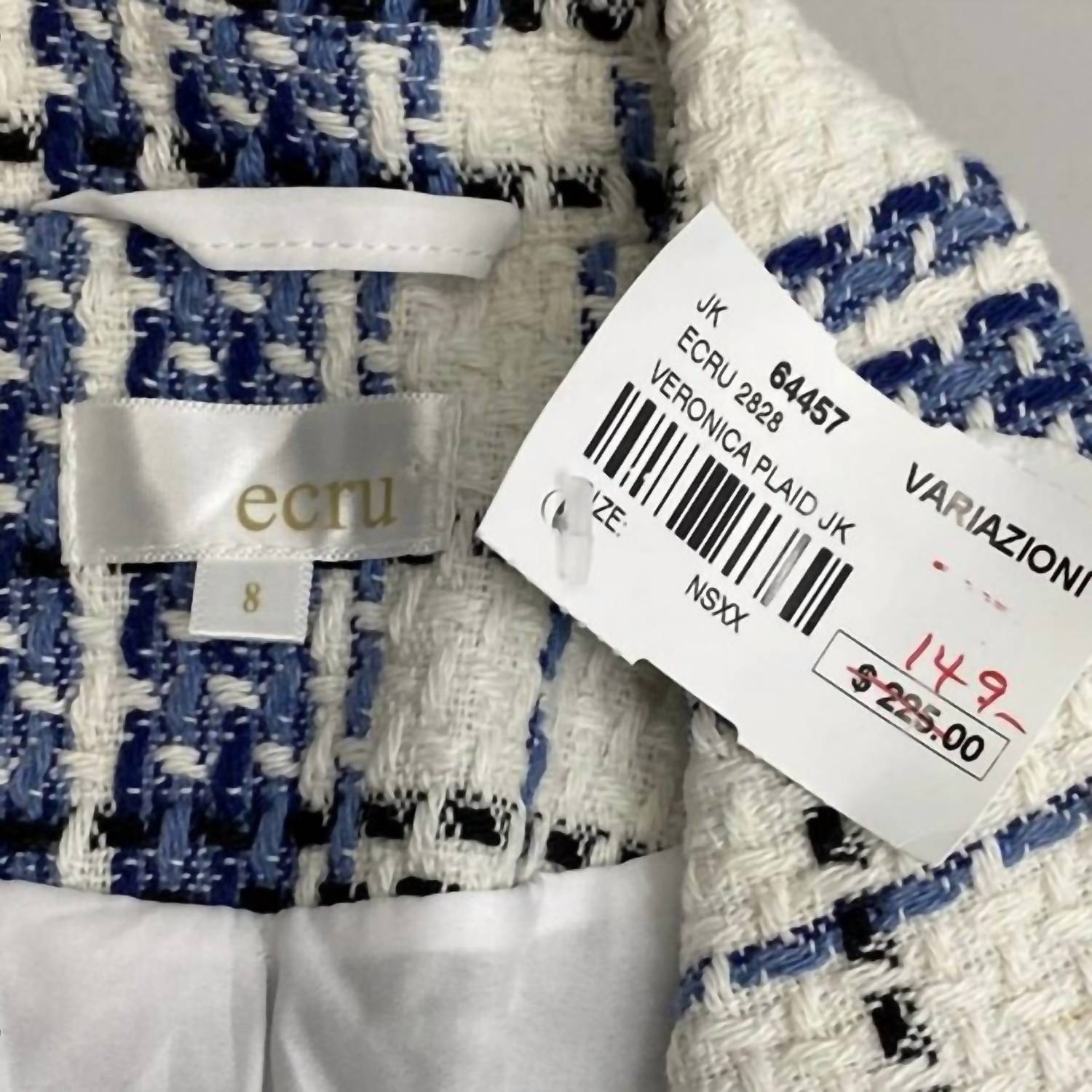 Ecru Women's Tweed Double Breasted Plaid Blazer in blue white - women's jacket - view 6