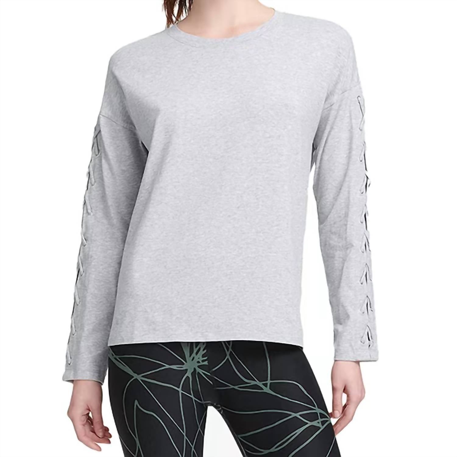 Dkny - Lace up Long Sleeve Jewel Neck Top