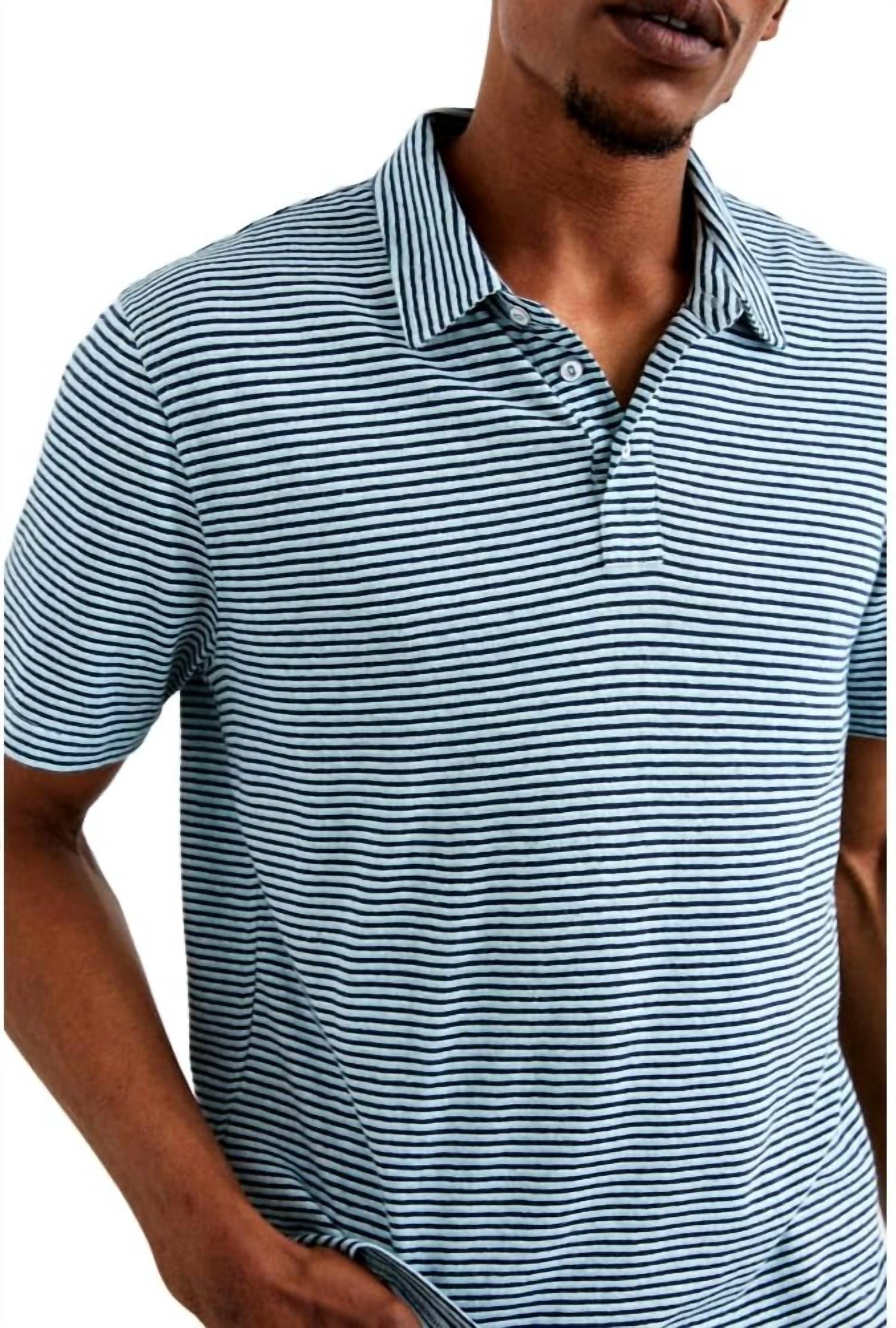Rails Napoli Polo Shirt in cerulean sky stripe - men's shirt - detail view