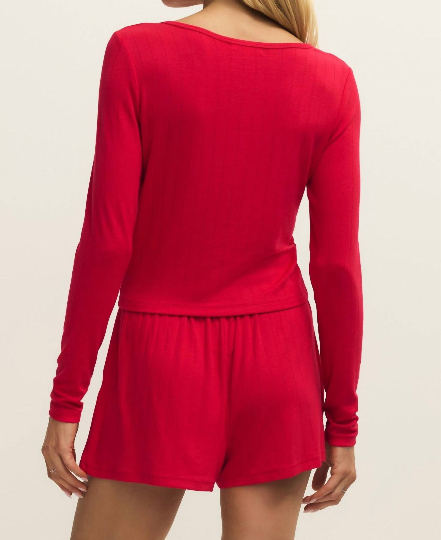 Z Supply Felt Cute Long Sleeve Rib Top in kiss me red - women's long sleeve top - detail view