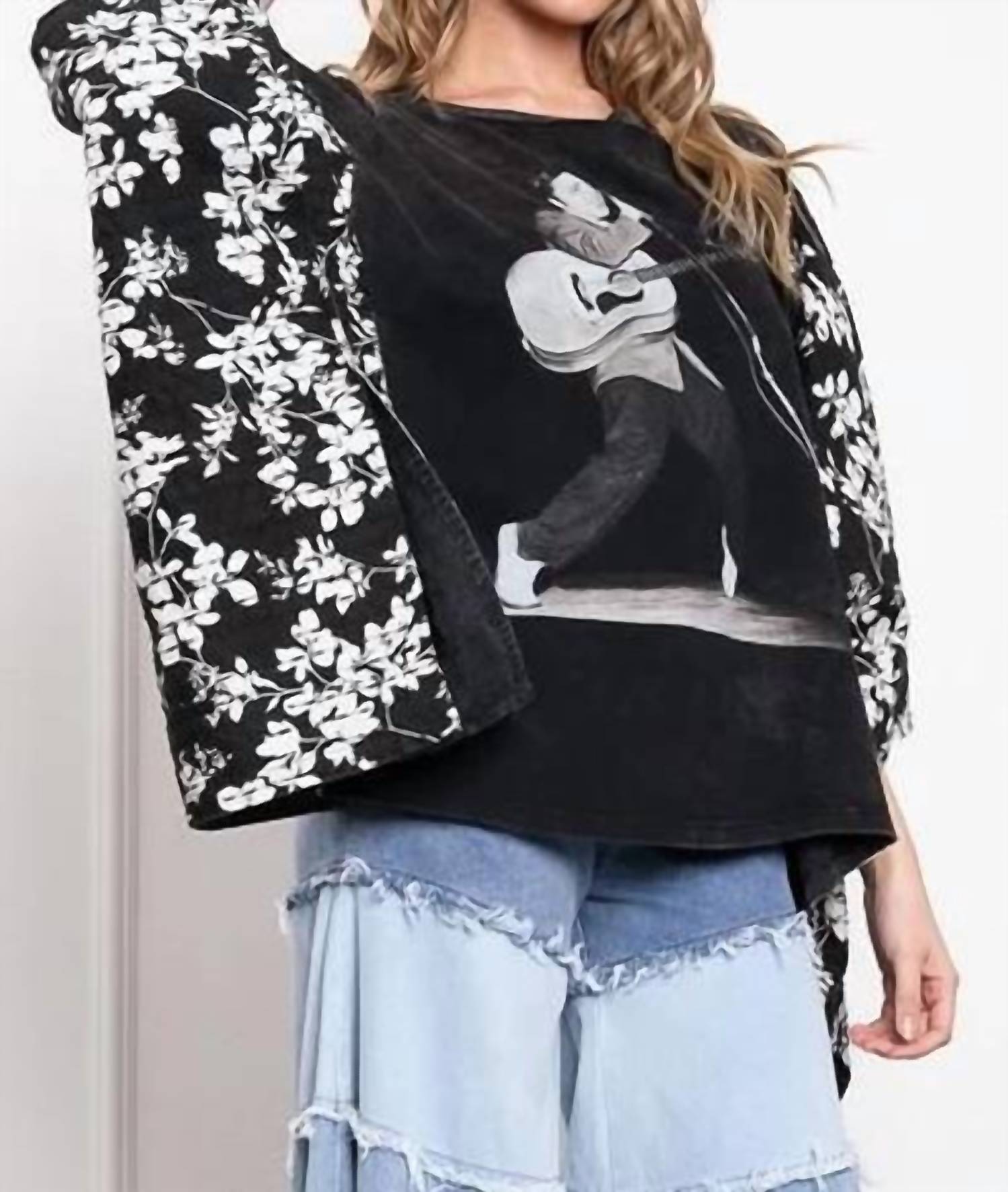 Blue Velvet - Floral Sleeve Poncho Top